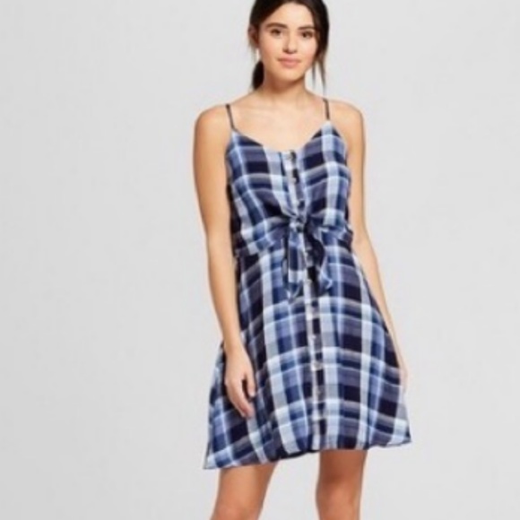 Universal Thread Plaid tie front  Dress Sz L - Picture 1 of 7